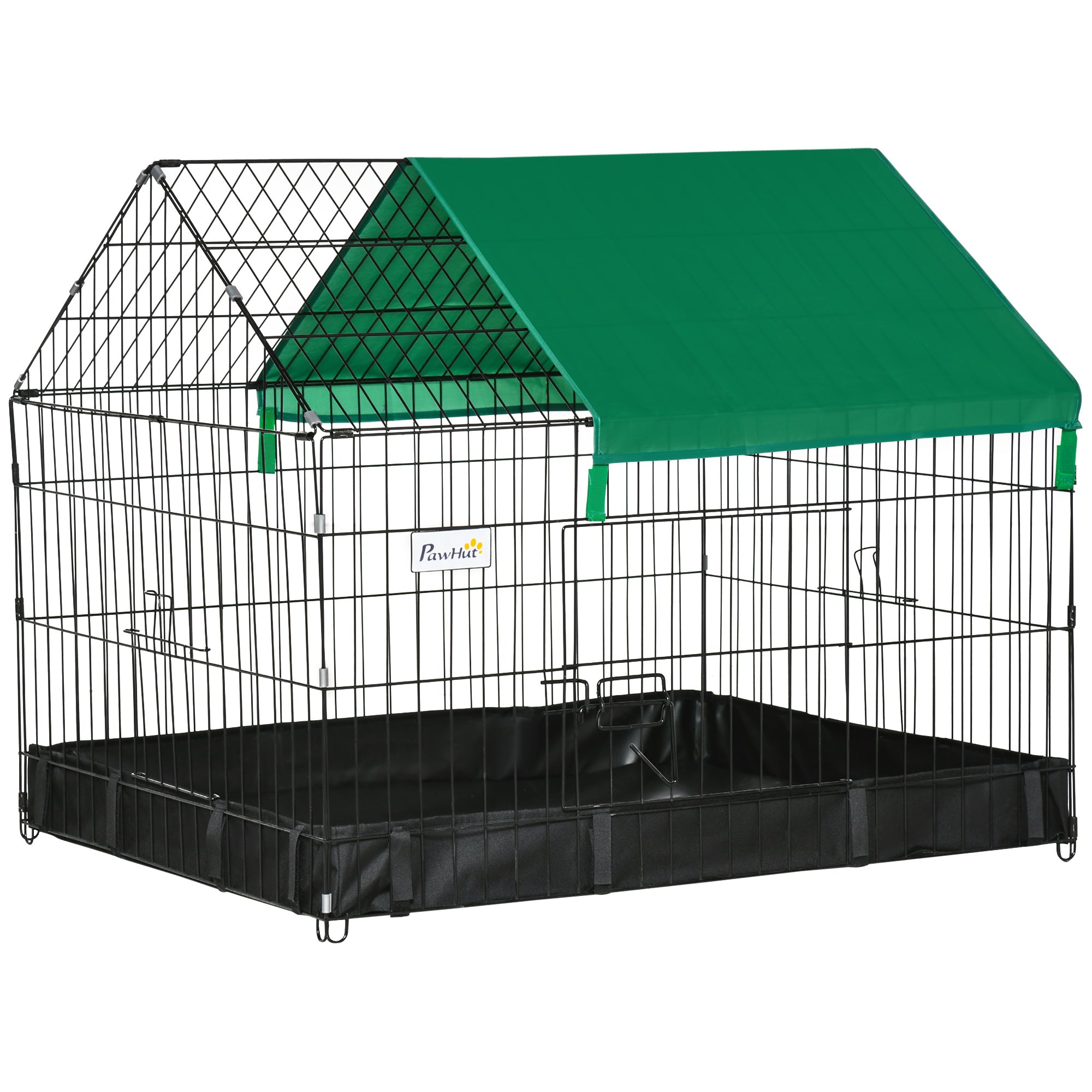 Cage for Small Animals Pet Park with 2 Doors Canopy and Water-Resistant Oxford Base for Indoor and Outdoor Use 90x75x75 cm Black and Green