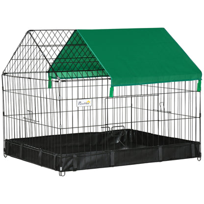 Cage for Small Animals Pet Park with 2 Doors Canopy and Water-Resistant Oxford Base for Indoor and Outdoor Use 90x75x75 cm Black and Green