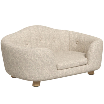 Pet Sofa Dog Mat Dog Bed Dog Couch Cat Sofa with Pillow Back Pocket Plush Foam Pine Cream White 70 x 47 x 30 cm