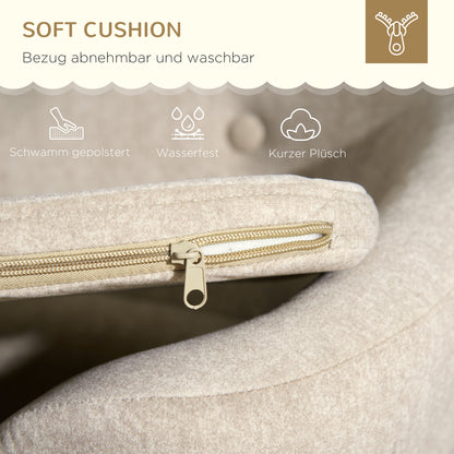 Pet Sofa Dog Mat Dog Bed Dog Couch Cat Sofa with Pillow Back Pocket Plush Foam Pine Cream White 70 x 47 x 30 cm