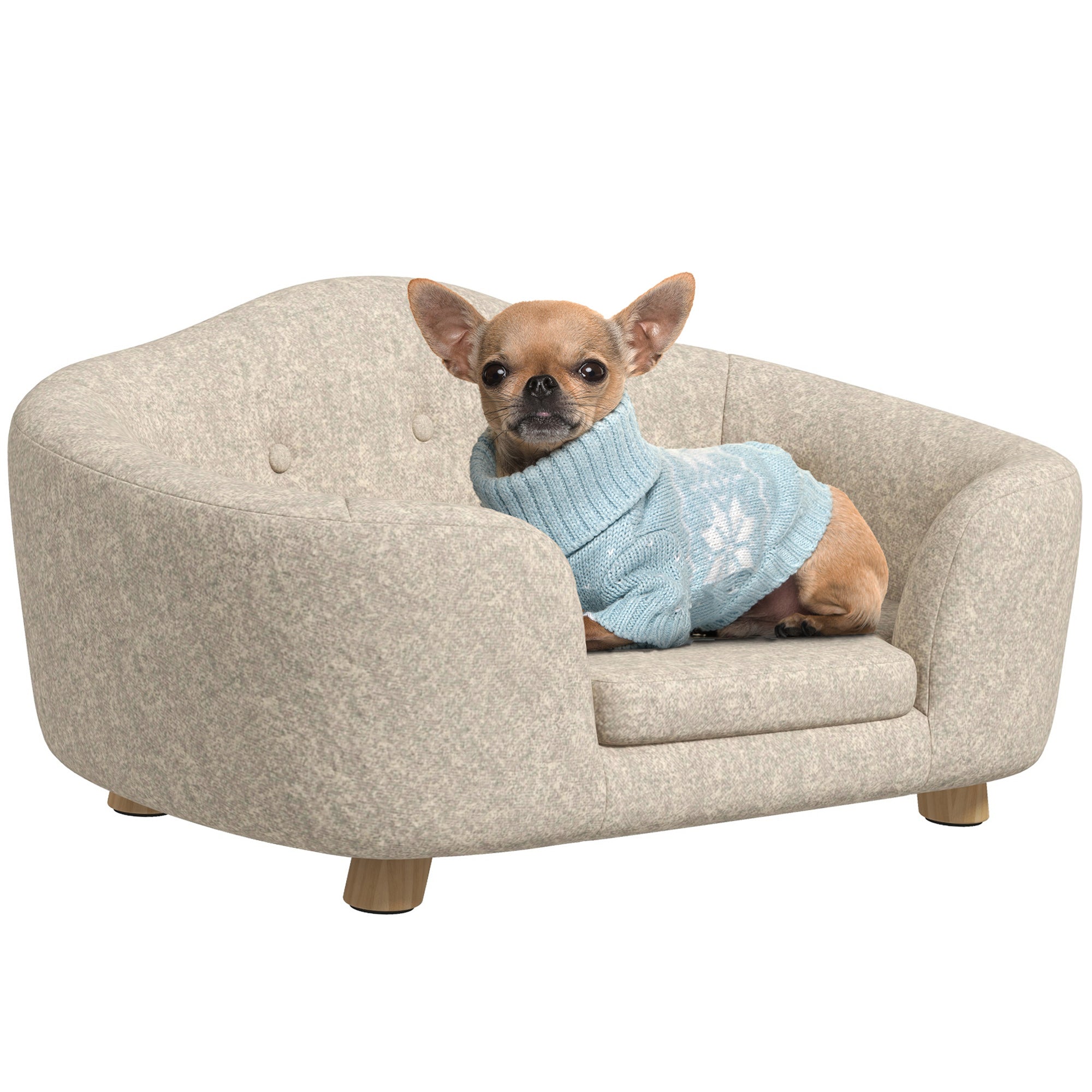 Pet Sofa Dog Mat Dog Bed Dog Couch Cat Sofa with Pillow Back Pocket Plush Foam Pine Cream White 70 x 47 x 30 cm