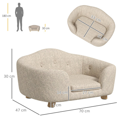 Pet Sofa Dog Mat Dog Bed Dog Couch Cat Sofa with Pillow Back Pocket Plush Foam Pine Cream White 70 x 47 x 30 cm