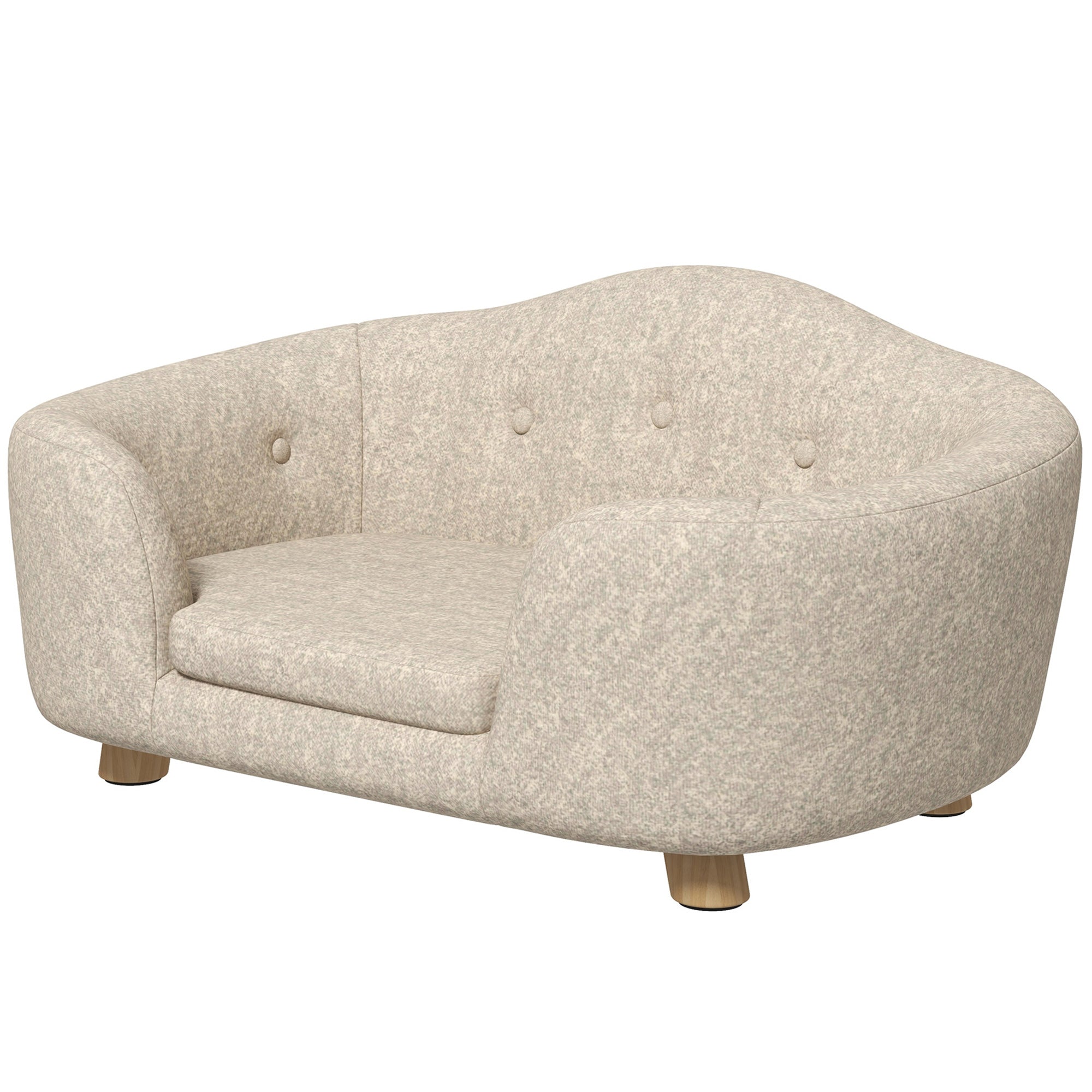 Pet Sofa Dog Mat Dog Bed Dog Couch Cat Sofa with Pillow Back Pocket Plush Foam Pine Cream White 70 x 47 x 30 cm