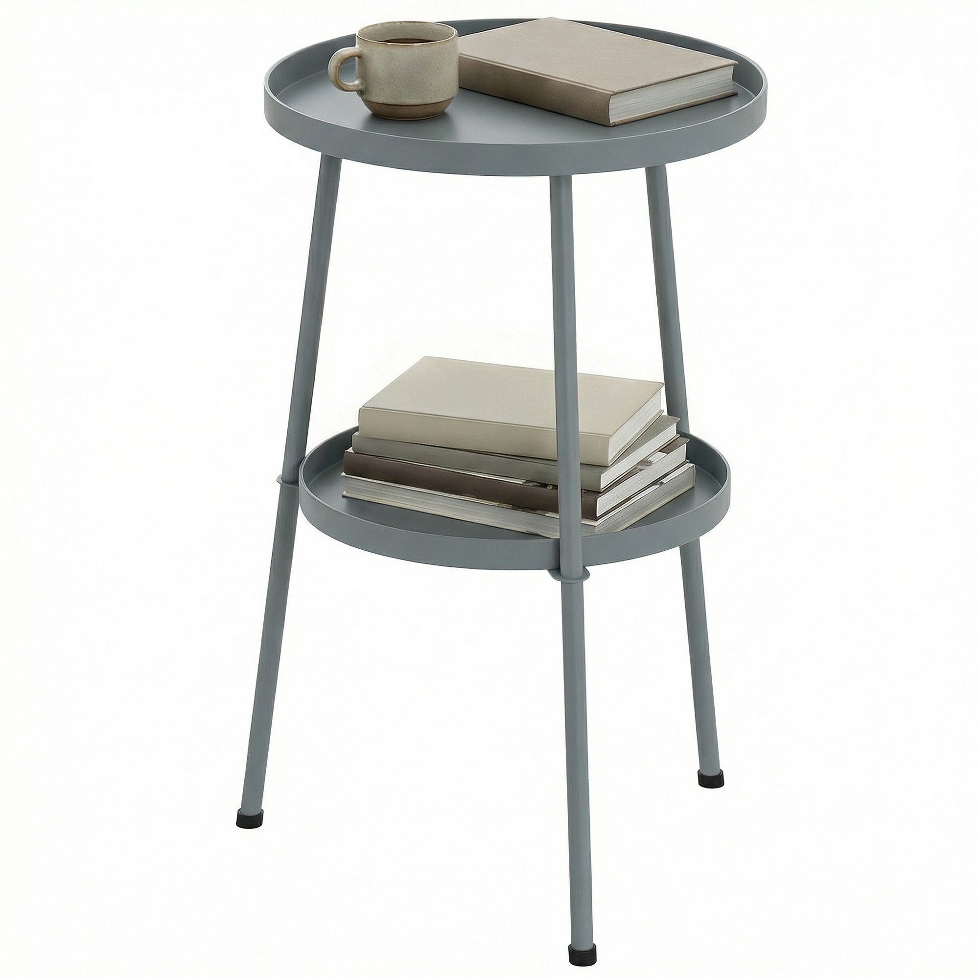 14.2" Round Outdoor Side Table — Metal Tripod Patio/Balcony Accent Table, Dark Gray