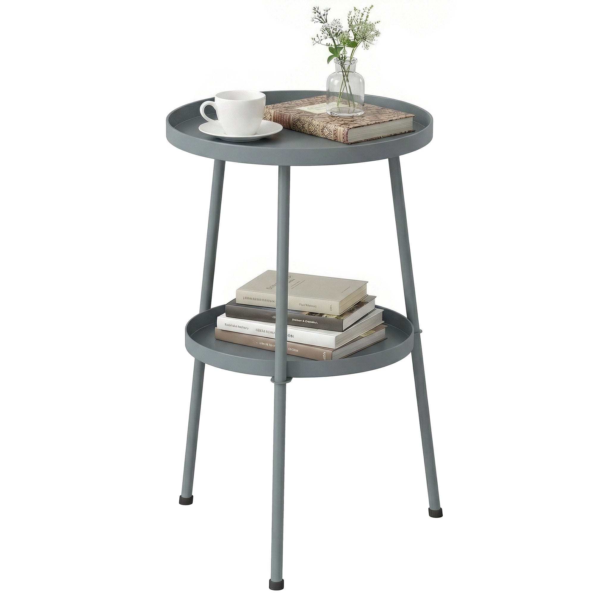 14.2" Round Outdoor Side Table — Metal Tripod Patio/Balcony Accent Table, Dark Gray