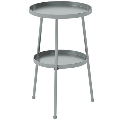 14.2" Round Outdoor Side Table — Metal Tripod Patio/Balcony Accent Table, Dark Gray