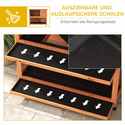 Wooden Rabbit Hutch 2-story Small Animal Hutch Pet Cage with Pallets, Ramp Small Animal House with Outdoor Enclosure Asphalt Roof for 2 Rabbits Orange 123 x 63 x 112 cm
