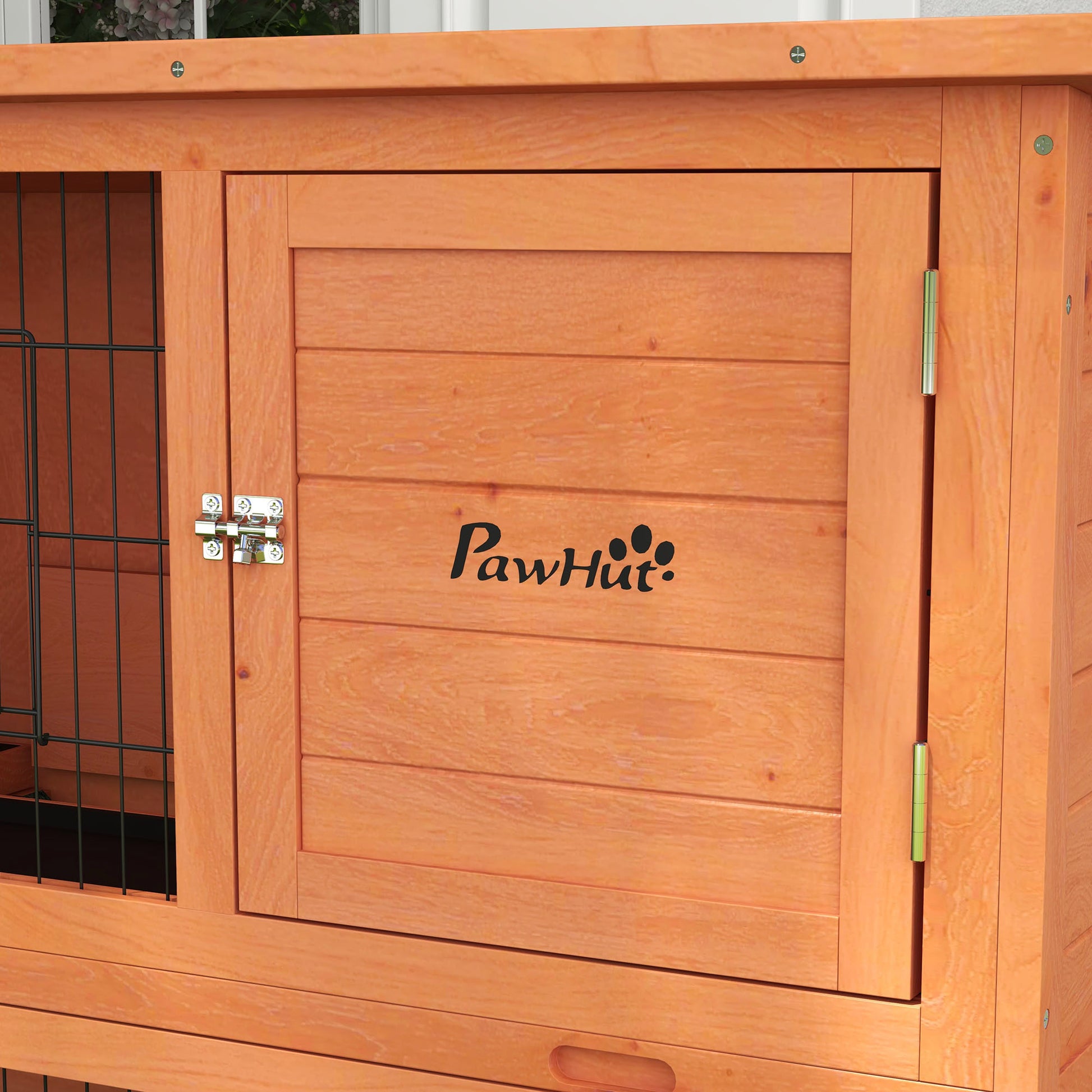 Wooden Rabbit Hutch 2-story Small Animal Hutch Pet Cage with Pallets, Ramp Small Animal House with Outdoor Enclosure Asphalt Roof for 2 Rabbits Orange 123 x 63 x 112 cm