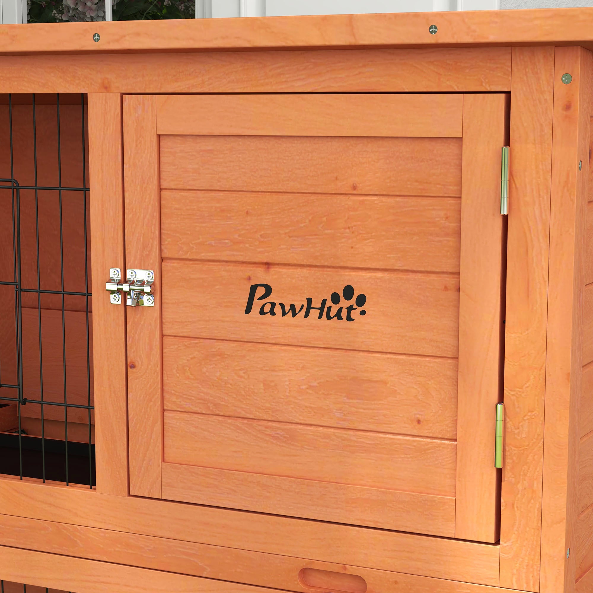 Wooden Rabbit Hutch 2-story Small Animal Hutch Pet Cage with Pallets, Ramp Small Animal House with Outdoor Enclosure Asphalt Roof for 2 Rabbits Orange 123 x 63 x 112 cm