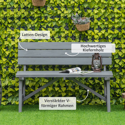 2-Seater Wooden Garden Bench, Weatherproof Bench, UV-Resistant Garden Furniture with Backrests, Park Bench 220kg Load Capacity, Balcony Bench, Wooden Bench for Balcony Terrace, Garden, 116 x 56 x 80 cm, Gray