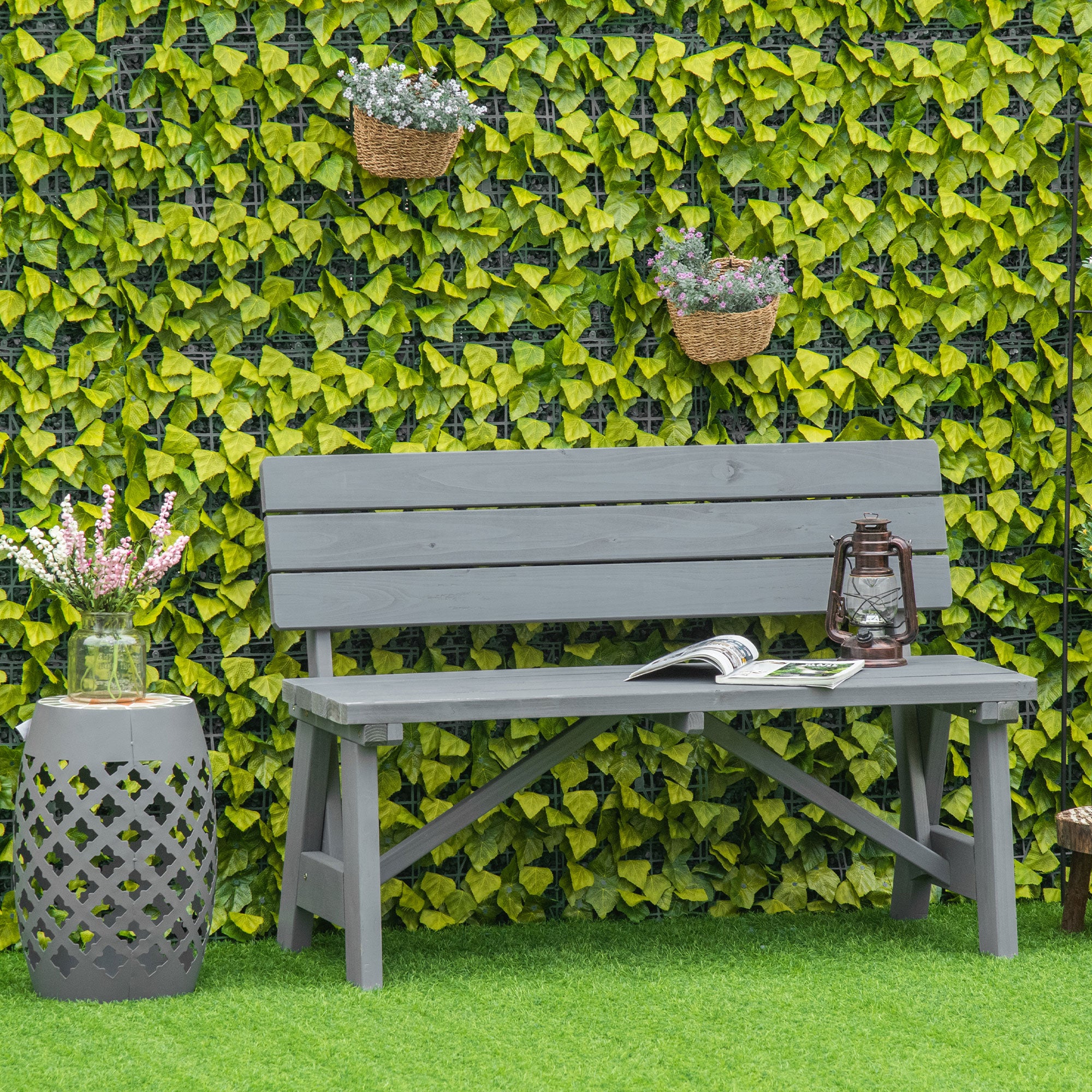 2-Seater Wooden Garden Bench, Weatherproof Bench, UV-Resistant Garden Furniture with Backrests, Park Bench 220kg Load Capacity, Balcony Bench, Wooden Bench for Balcony Terrace, Garden, 116 x 56 x 80 cm, Gray