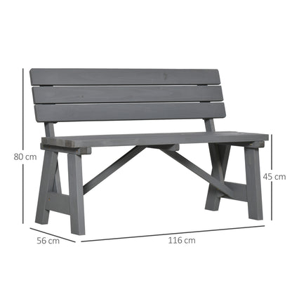 2-Seater Wooden Garden Bench, Weatherproof Bench, UV-Resistant Garden Furniture with Backrests, Park Bench 220kg Load Capacity, Balcony Bench, Wooden Bench for Balcony Terrace, Garden, 116 x 56 x 80 cm, Gray
