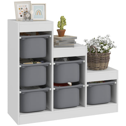 Toy Storage Cabinet with 6 Removable Bins 3 Levels, Easy Toy Storage for Kids, Quick Cleaning, for 3-8 Years, Gray