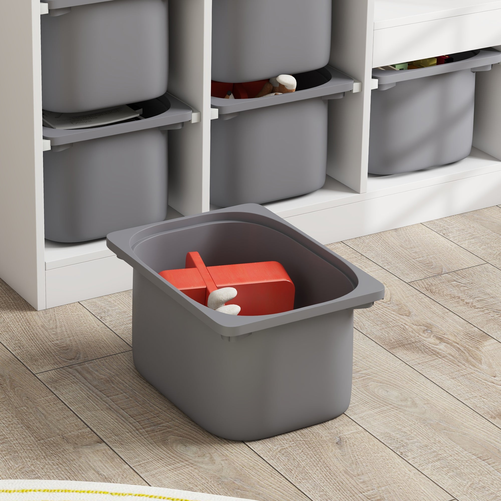 Toy Storage Cabinet with 6 Removable Bins 3 Levels, Easy Toy Storage for Kids, Quick Cleaning, for 3-8 Years, Gray