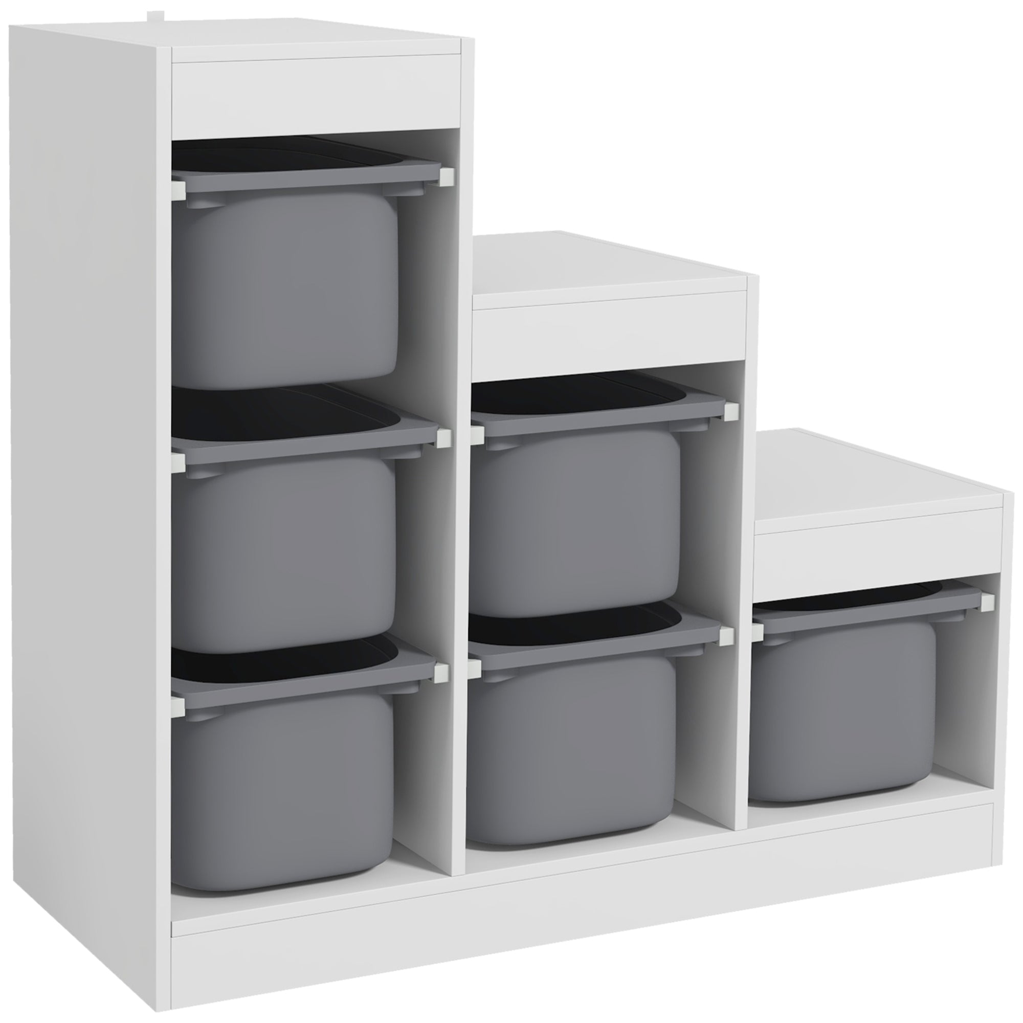 Toy Storage Cabinet with 6 Removable Bins 3 Levels, Easy Toy Storage for Kids, Quick Cleaning, for 3-8 Years, Gray
