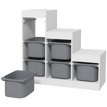 Toy Storage Cabinet with 6 Removable Bins 3 Levels, Easy Toy Storage for Kids, Quick Cleaning, for 3-8 Years, Gray