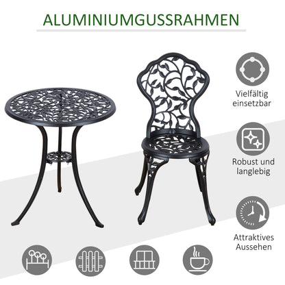 3-Piece Cast Aluminum Bistro Set Balcony Furniture Set Bistro Set with 2 Chairs Outdoor Garden Furniture Black