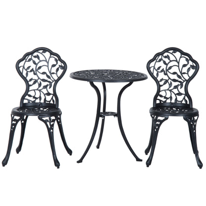 3-Piece Cast Aluminum Bistro Set Balcony Furniture Set Bistro Set with 2 Chairs Outdoor Garden Furniture Black
