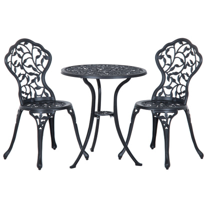 3-Piece Cast Aluminum Bistro Set Balcony Furniture Set Bistro Set with 2 Chairs Outdoor Garden Furniture Black