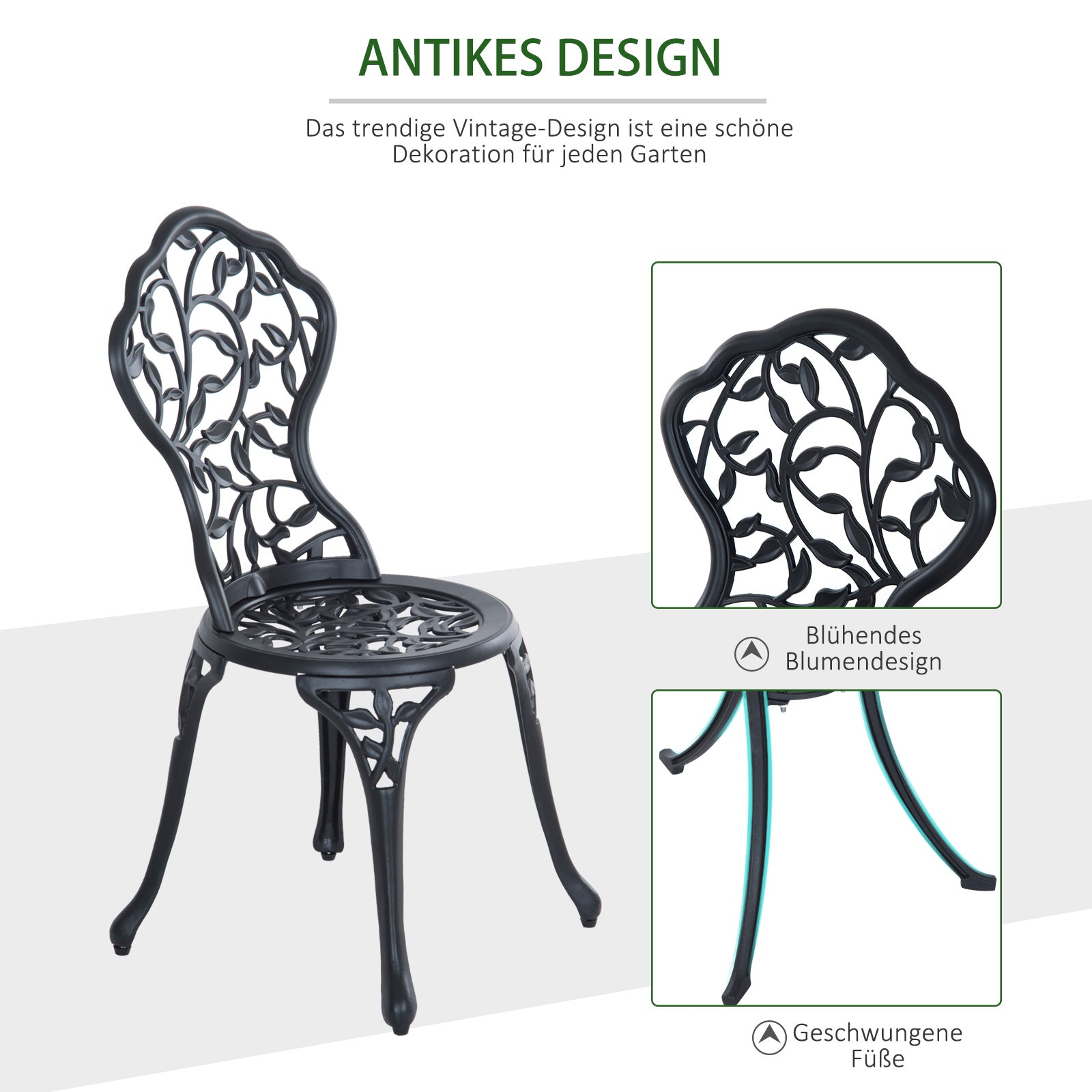 3-Piece Cast Aluminum Bistro Set Balcony Furniture Set Bistro Set with 2 Chairs Outdoor Garden Furniture Black