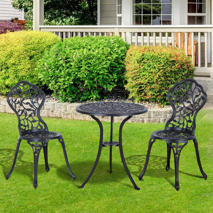 3-Piece Cast Aluminum Bistro Set Balcony Furniture Set Bistro Set with 2 Chairs Outdoor Garden Furniture Black