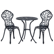 3-Piece Cast Aluminum Bistro Set Balcony Furniture Set Bistro Set with 2 Chairs Outdoor Garden Furniture Black