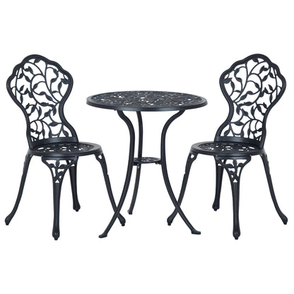 3-Piece Cast Aluminum Bistro Set Balcony Furniture Set Bistro Set with 2 Chairs Outdoor Garden Furniture Black