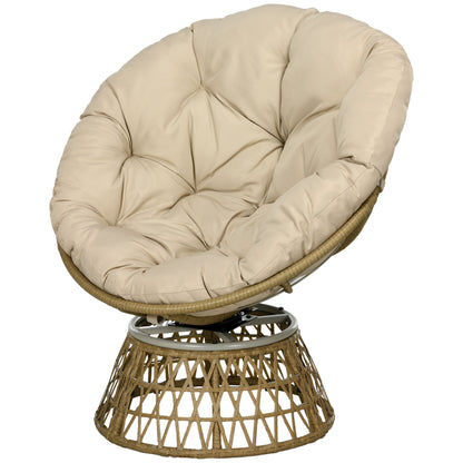 Papasan Chair Wicker Swivel Armchair with Cushion 360 Degree Adjustable Footstool 85 x 70 x 82 cm Khaki