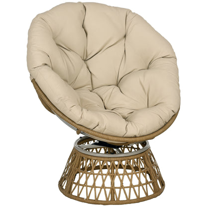 Papasan Chair Wicker Swivel Armchair with Cushion 360 Degree Adjustable Footstool 85 x 70 x 82 cm Khaki