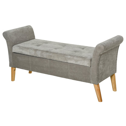 Vintage Style Storage Bench with Upholstered Seat, Entryway and Bedroom Bench with Arms, Gray