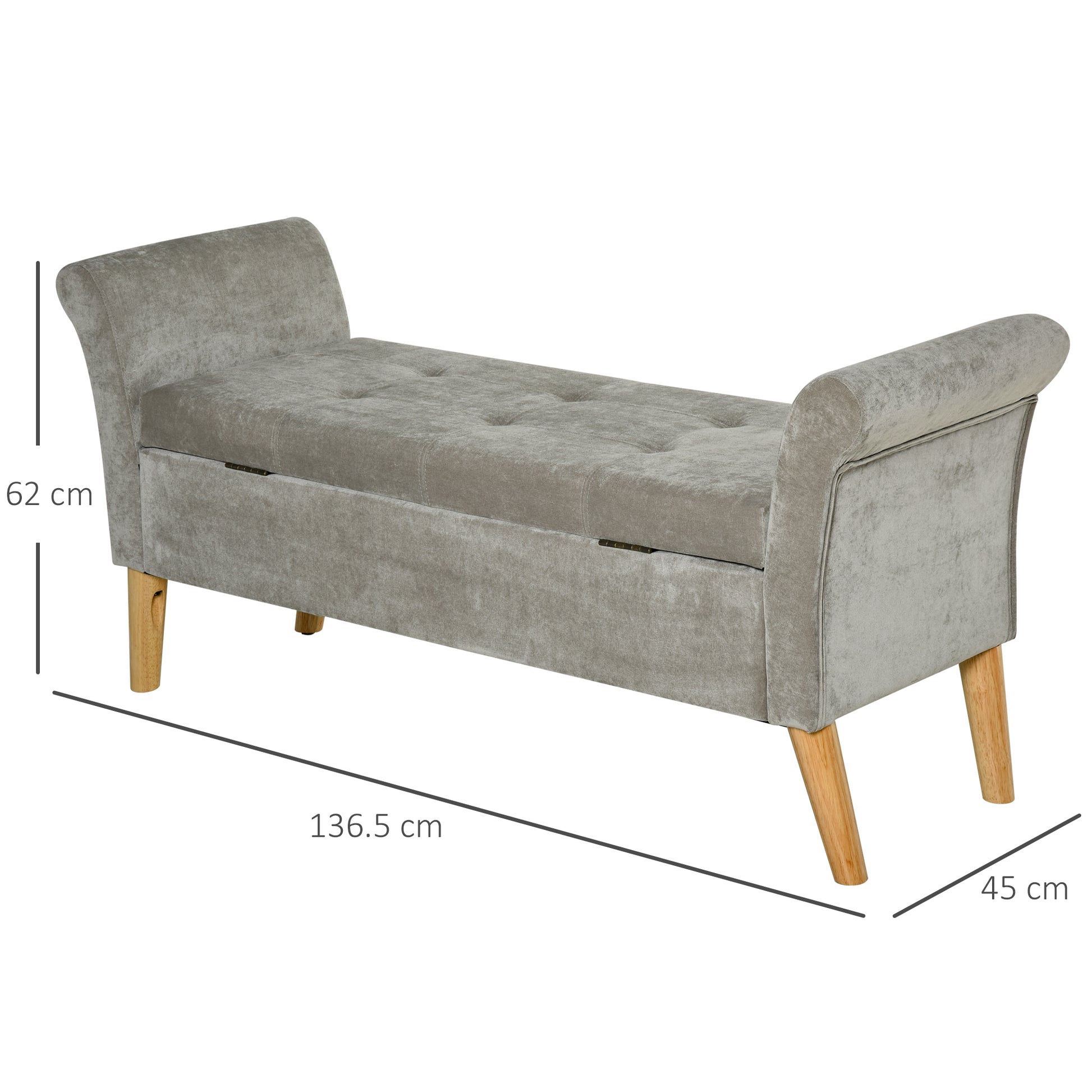 Vintage Style Storage Bench with Upholstered Seat, Entryway and Bedroom Bench with Arms, Gray