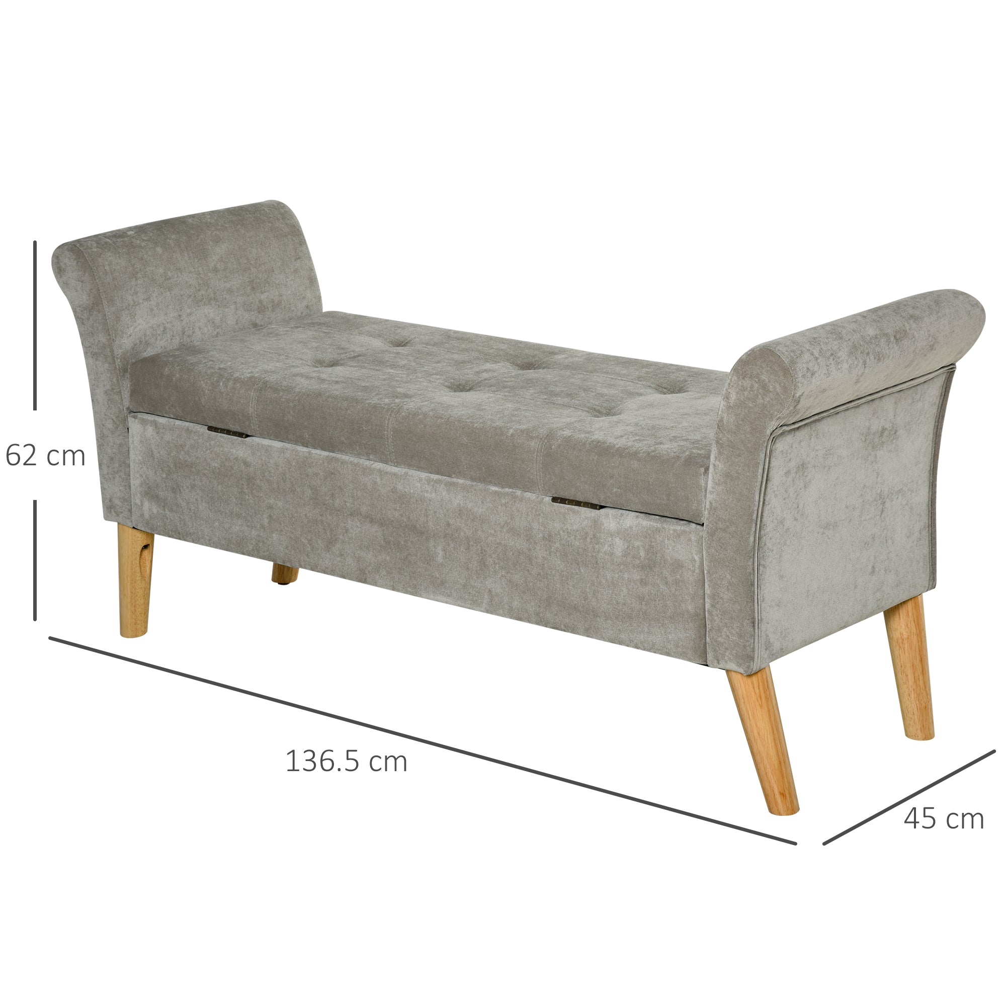 Vintage Style Storage Bench with Upholstered Seat, Entryway and Bedroom Bench with Arms, Gray