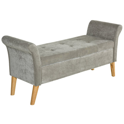 Vintage Style Storage Bench with Upholstered Seat, Entryway and Bedroom Bench with Arms, Gray
