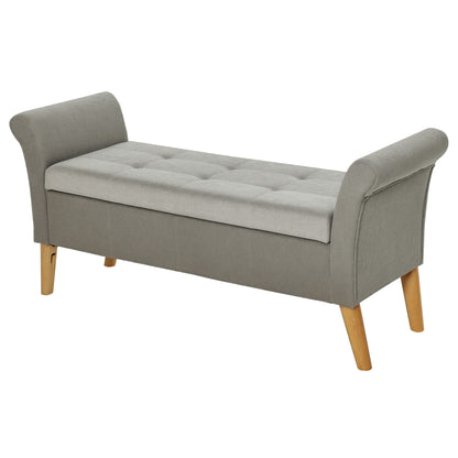 Vintage Style Storage Bench with Upholstered Seat, Entryway and Bedroom Bench with Arms, Gray