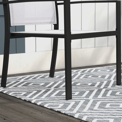 3-Piece Garden Coffee Table Set and 2 Stackable Chairs, Glass Table with Breathable Mesh Outdoor Chairs, Light Gray