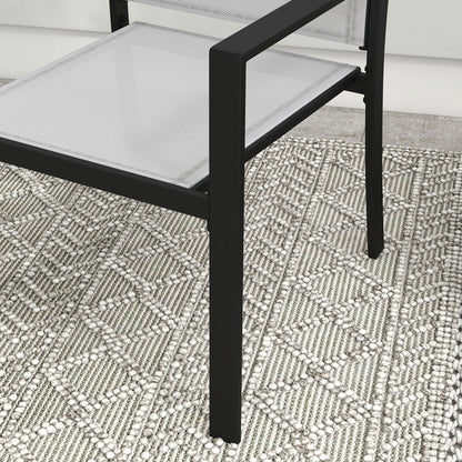 3-Piece Garden Coffee Table Set and 2 Stackable Chairs, Glass Table with Breathable Mesh Outdoor Chairs, Light Gray