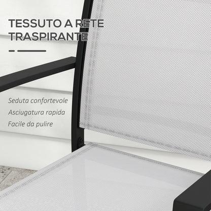 3-Piece Garden Coffee Table Set and 2 Stackable Chairs, Glass Table with Breathable Mesh Outdoor Chairs, Light Gray