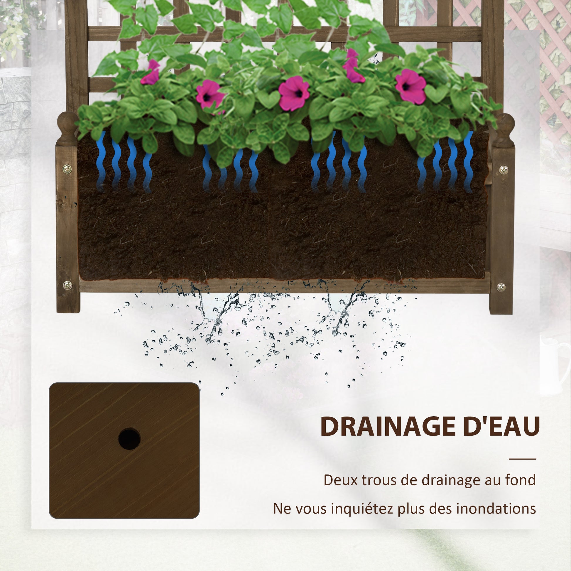 Planter with Trellis - Flower Box - Raised Planter - dim. 64L x 28W x 75H cm Includes Irrigation Inserts Treated Fir Wood