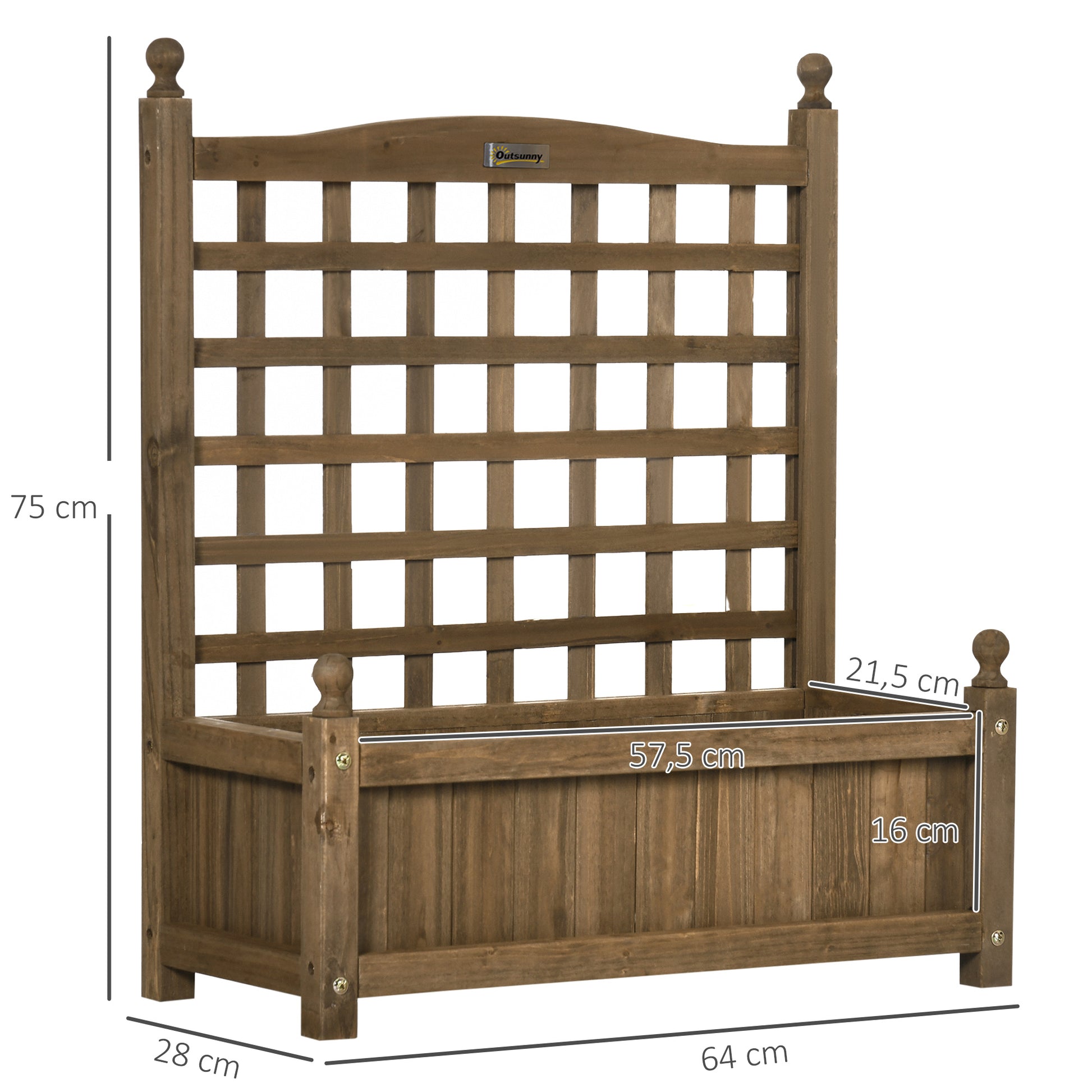 Planter with Trellis - Flower Box - Raised Planter - dim. 64L x 28W x 75H cm Includes Irrigation Inserts Treated Fir Wood