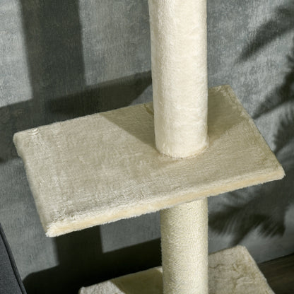 Adjustable Height Cat Tree from 230 to 260 cm Play Tower for Cats Scratching Post 4 Levels Activity with Plush Beige Niche