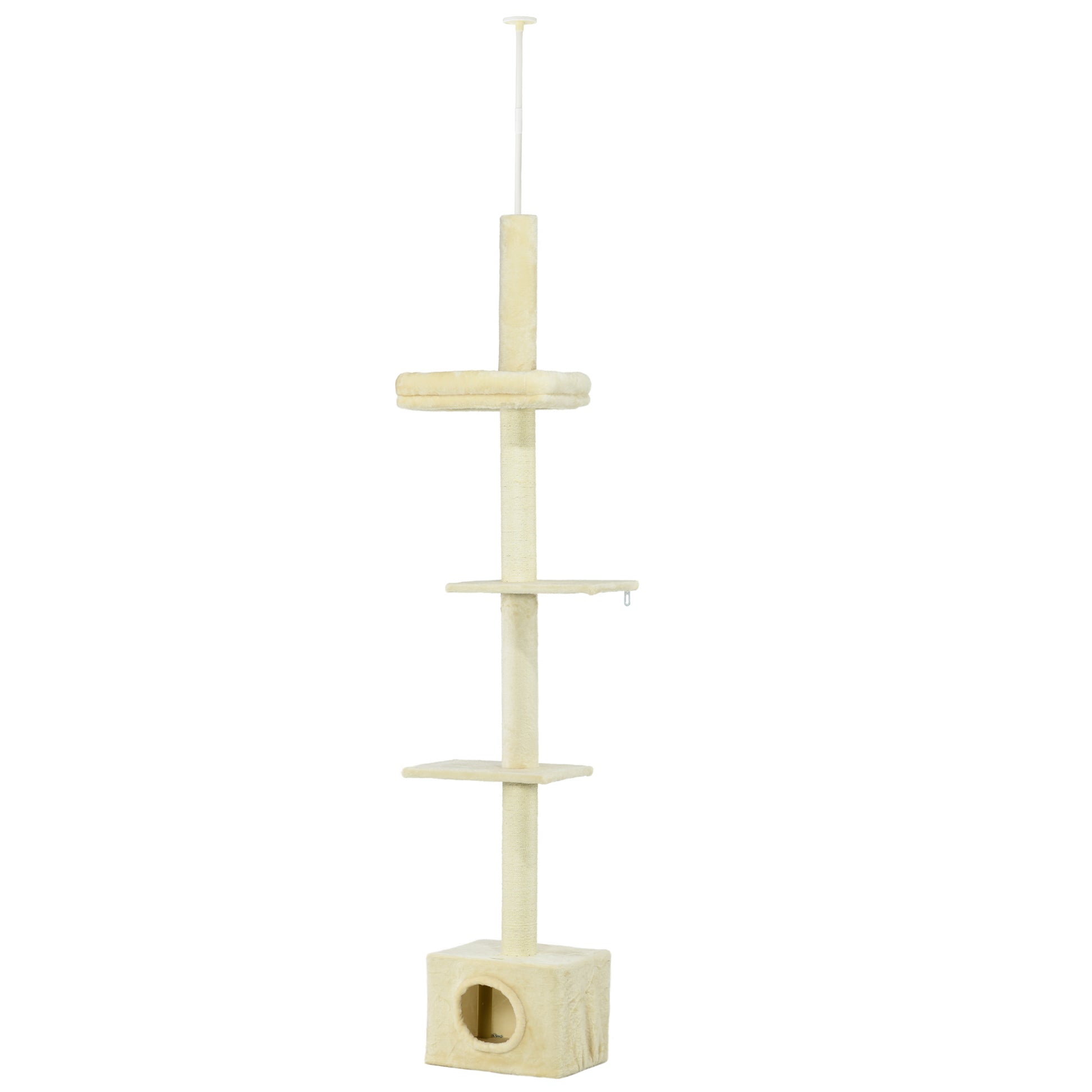 Adjustable Height Cat Tree from 230 to 260 cm Play Tower for Cats Scratching Post 4 Levels Activity with Plush Beige Niche