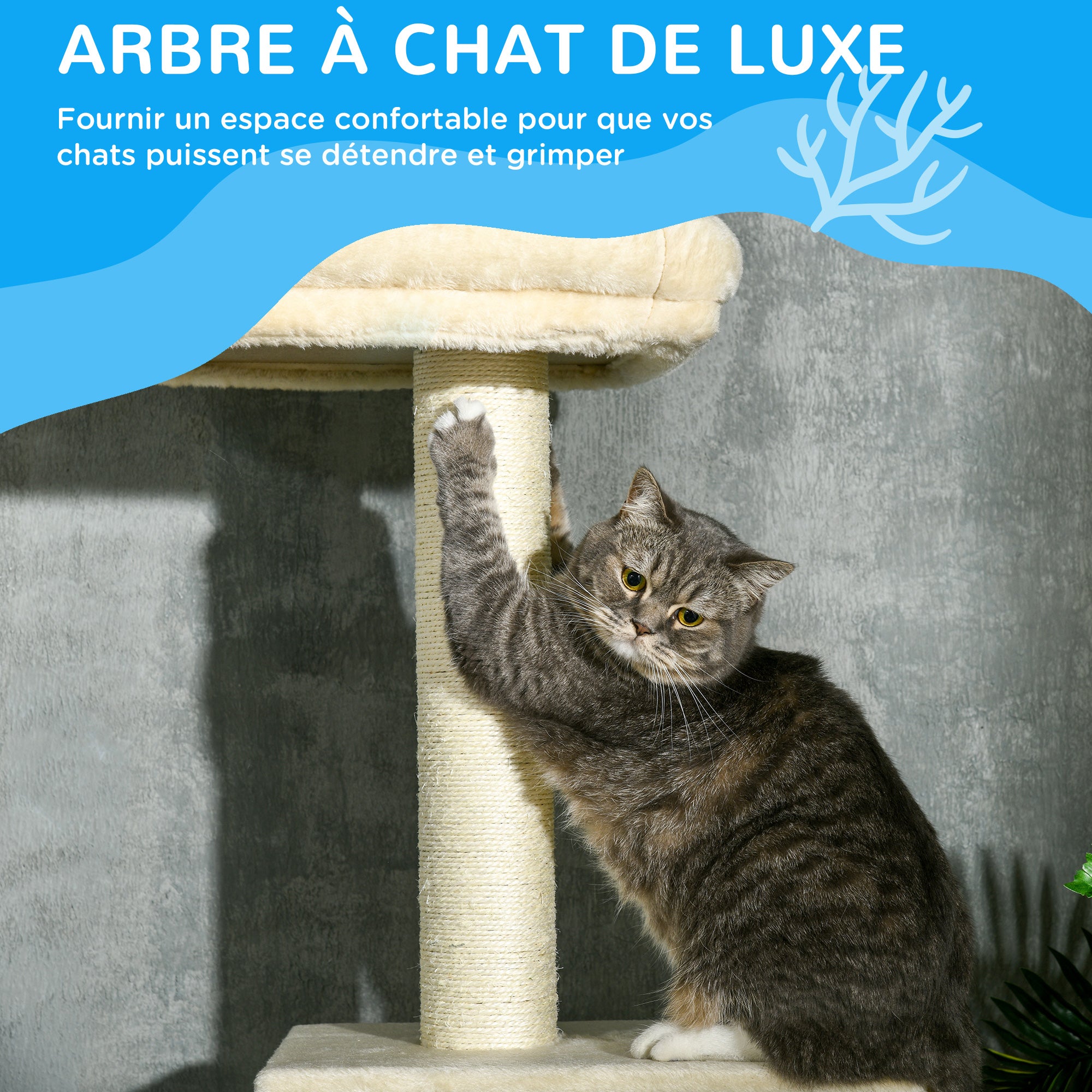 Adjustable Height Cat Tree from 230 to 260 cm Play Tower for Cats Scratching Post 4 Levels Activity with Plush Beige Niche