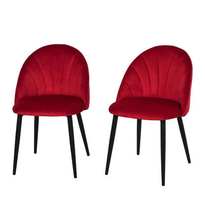 Set of 2 Velvet Dining Chairs, Kitchen and Living Room Chairs with Metal Legs and Shell Backrest, Red