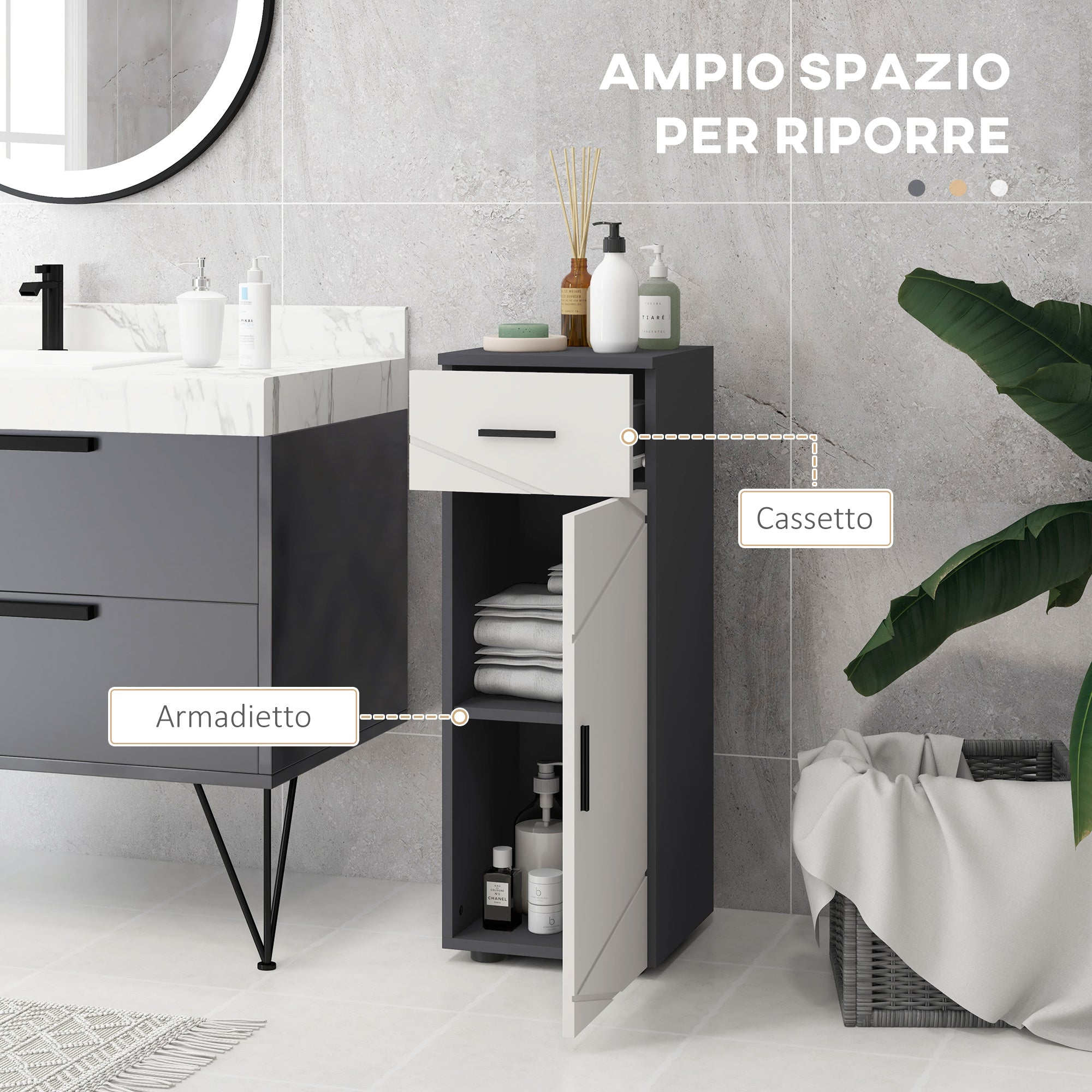 Bathroom Cabinet with Drawer and 2 Adjustable Shelves, Wooden Bathroom Cabinet, 30x30x82 cm, Gray