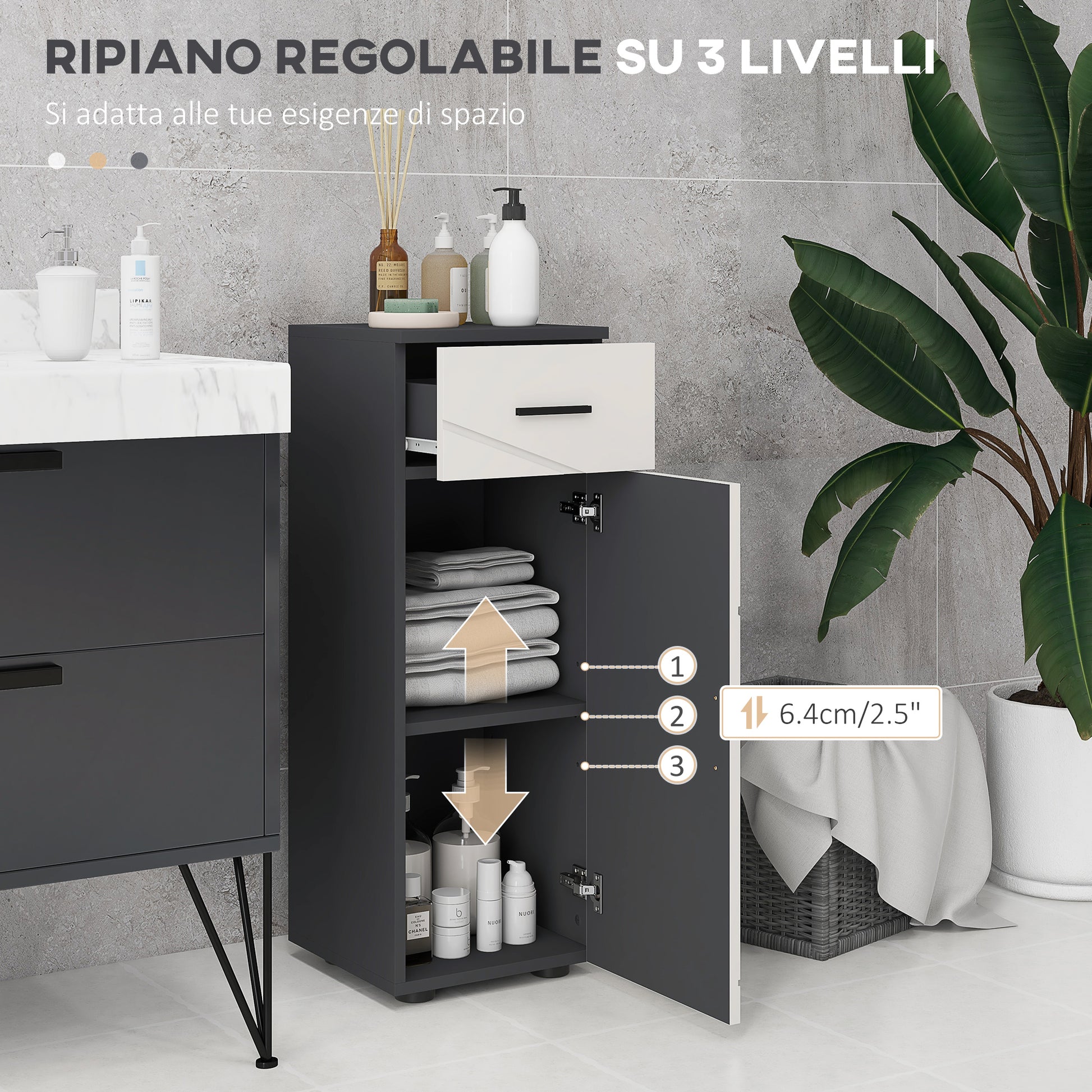 Bathroom Cabinet with Drawer and 2 Adjustable Shelves, Wooden Bathroom Cabinet, 30x30x82 cm, Gray