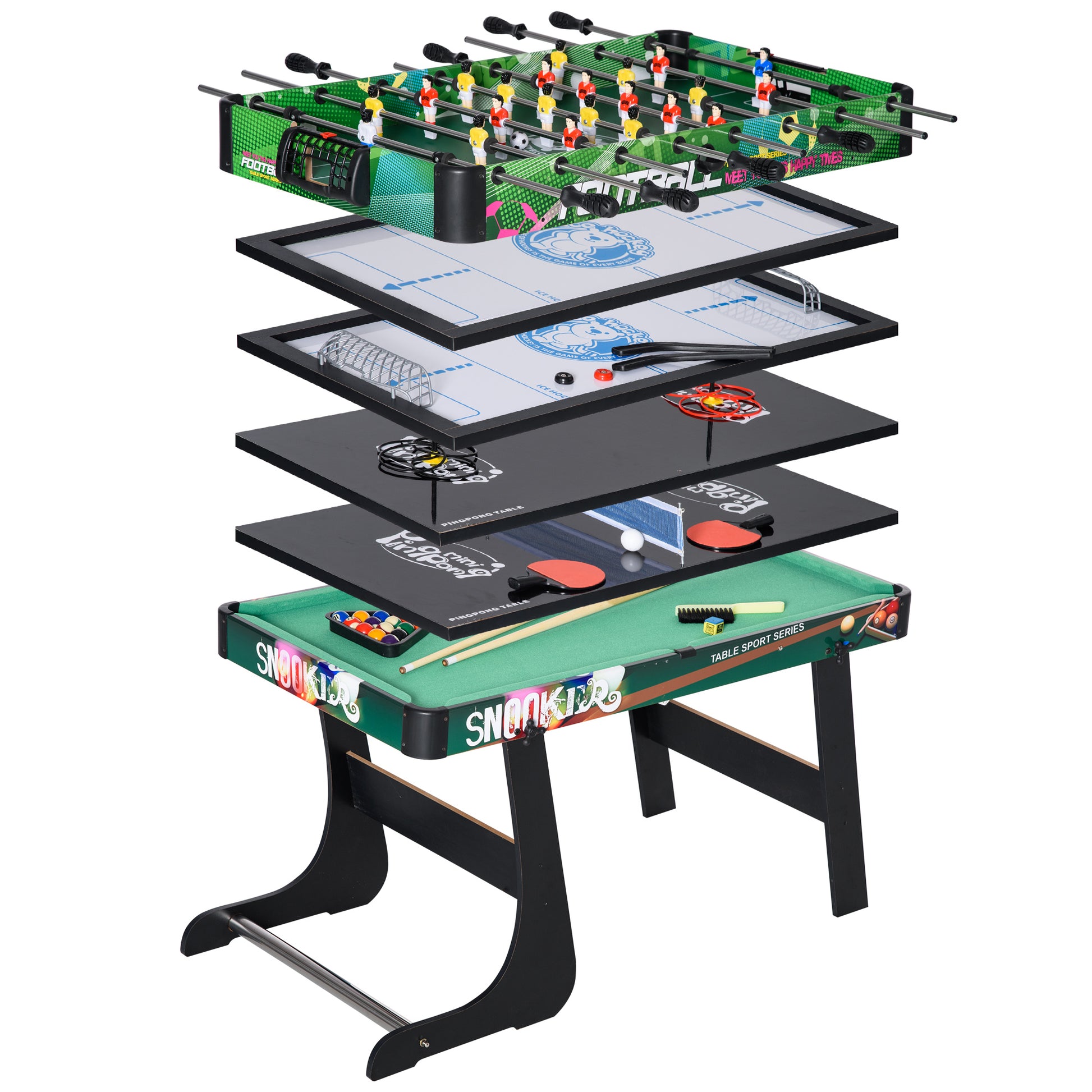 6 in 1 Foldable Multigame Table for Kids 7+ Years Game Table Billiards Foosball Ping Pong Ring Toss Air Hockey Ice Hockey 118x104x71 cm Multicolor