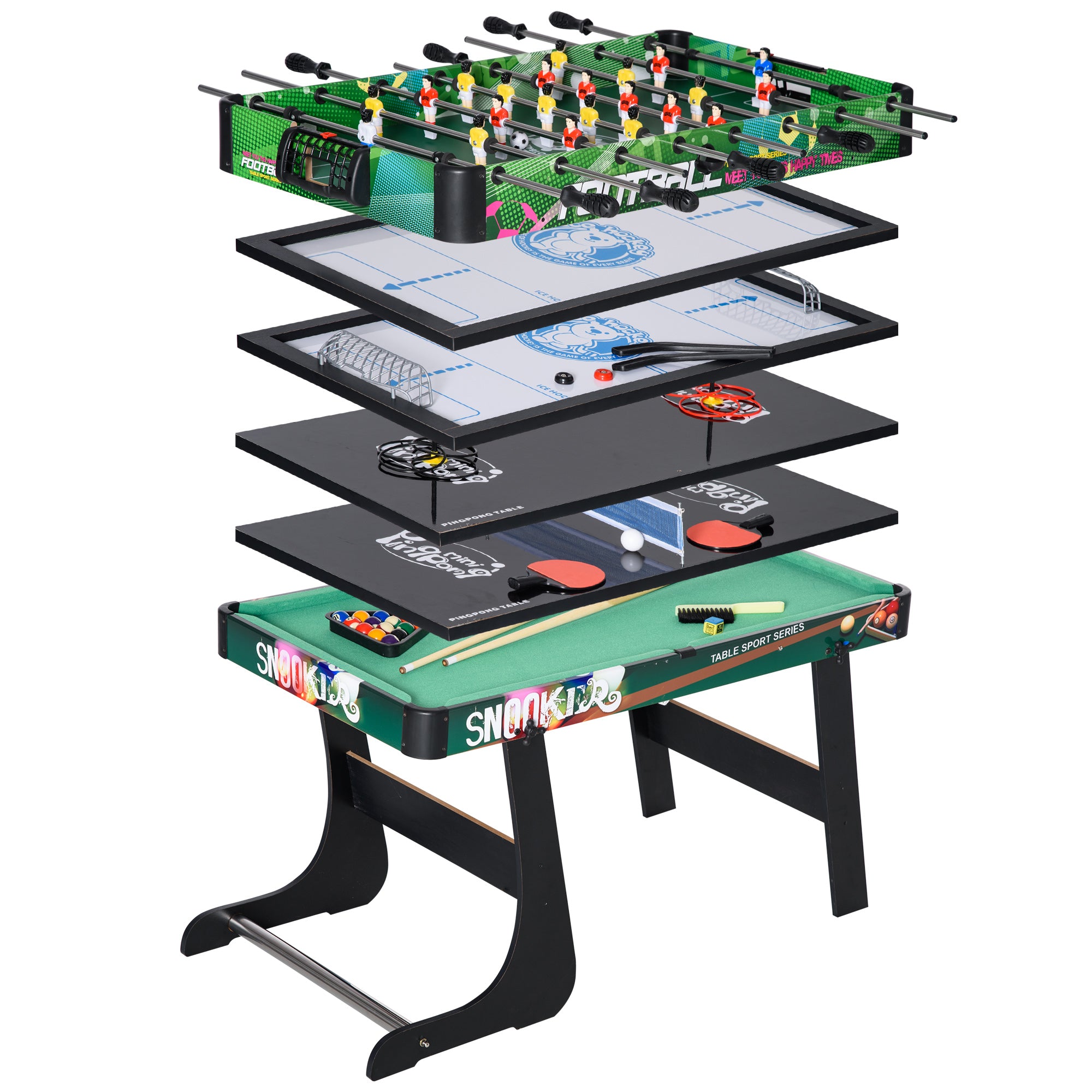 6 in 1 Foldable Multigame Table for Kids 7+ Years Game Table Billiards Foosball Ping Pong Ring Toss Air Hockey Ice Hockey 118x104x71 cm Multicolor