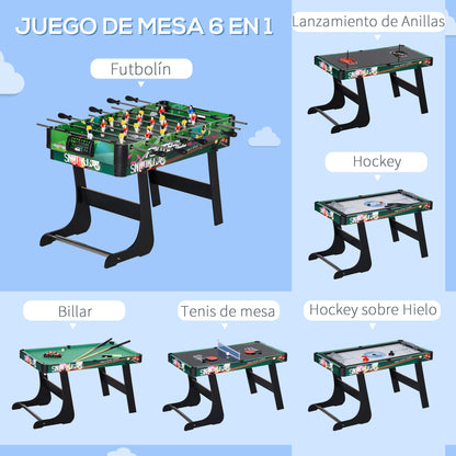 6 in 1 Foldable Multigame Table for Kids 7+ Years Game Table Billiards Foosball Ping Pong Ring Toss Air Hockey Ice Hockey 118x104x71 cm Multicolor