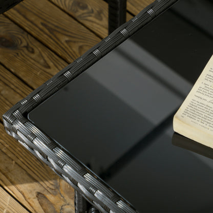 4-Piece Outdoor Rattan PE Lounge Set, Garden Lounge with 2-Seater Sofa, 2 Armchairs with Cushions and Glass Coffee Table, Black and Gray