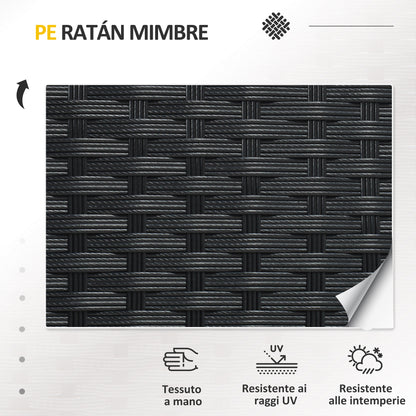 4-Piece Outdoor Rattan PE Lounge Set, Garden Lounge with 2-Seater Sofa, 2 Armchairs with Cushions and Glass Coffee Table, Black and Gray